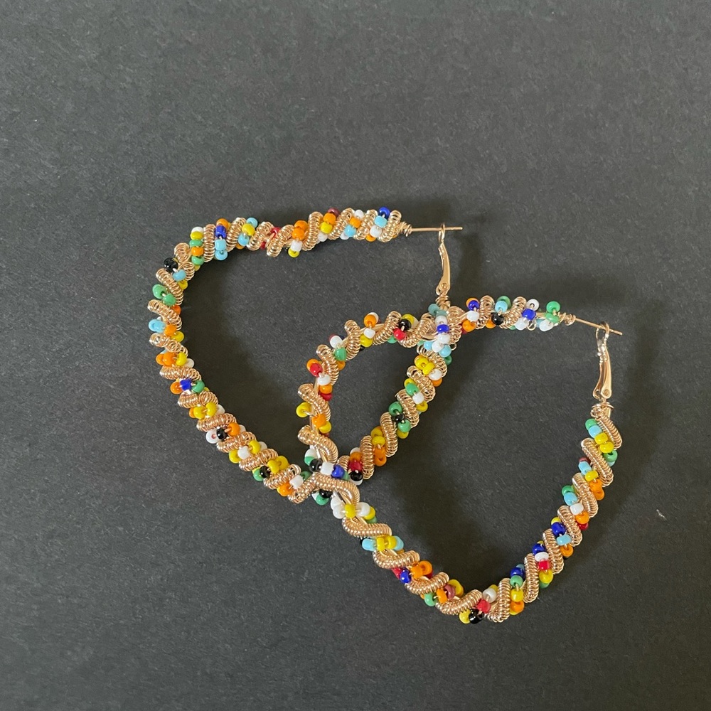 New Heart Shaped Gold and Multi-colored Earrings